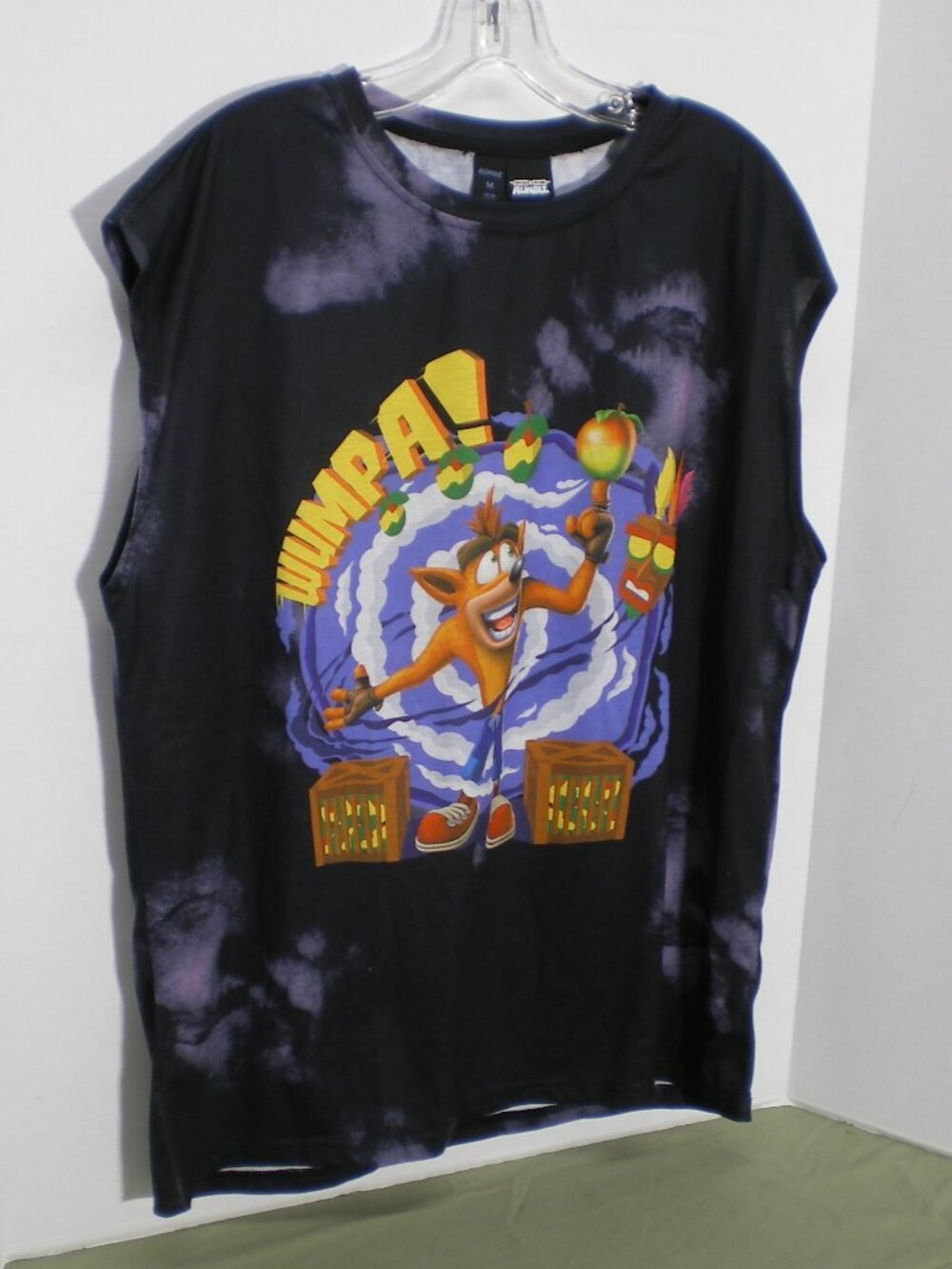 Black Crash Bandicoot "Wumpa!" Graphic Tee Shirt with Smoke Swirl, Size Med